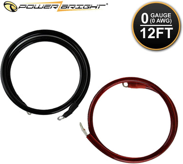 Power Bright 0 AWG 12FT Pure Copper Battery Cables - 0AWG12